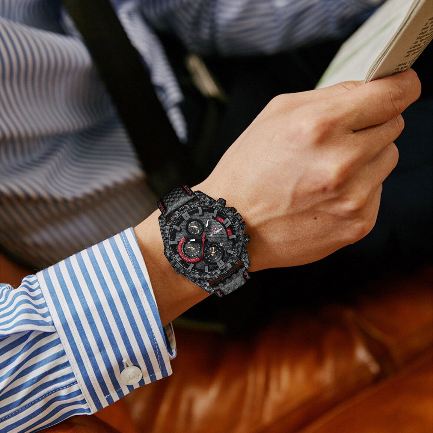 Fashion Waterproof Men'S Quartz Watch Leather Braided Business Bracelet Classic