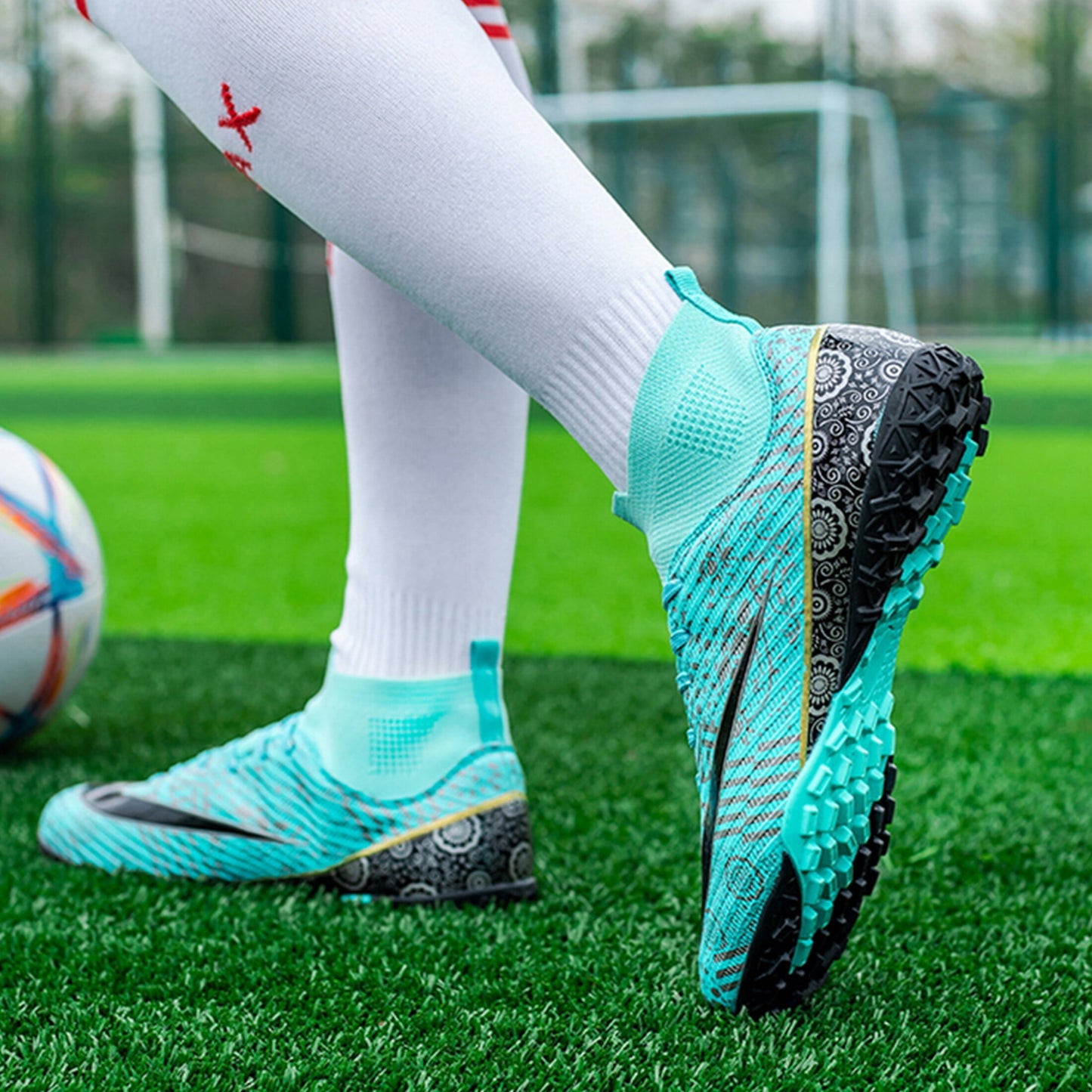 Men High Top Soccer Cleats Shoes Teenager Football Boots Turf