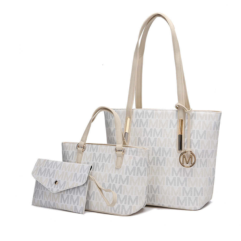 MKF Collection Vegan Leather Tote Bag Set with gold-tone hardware, including a tote, mini tote, and wristlet in stylish design.
