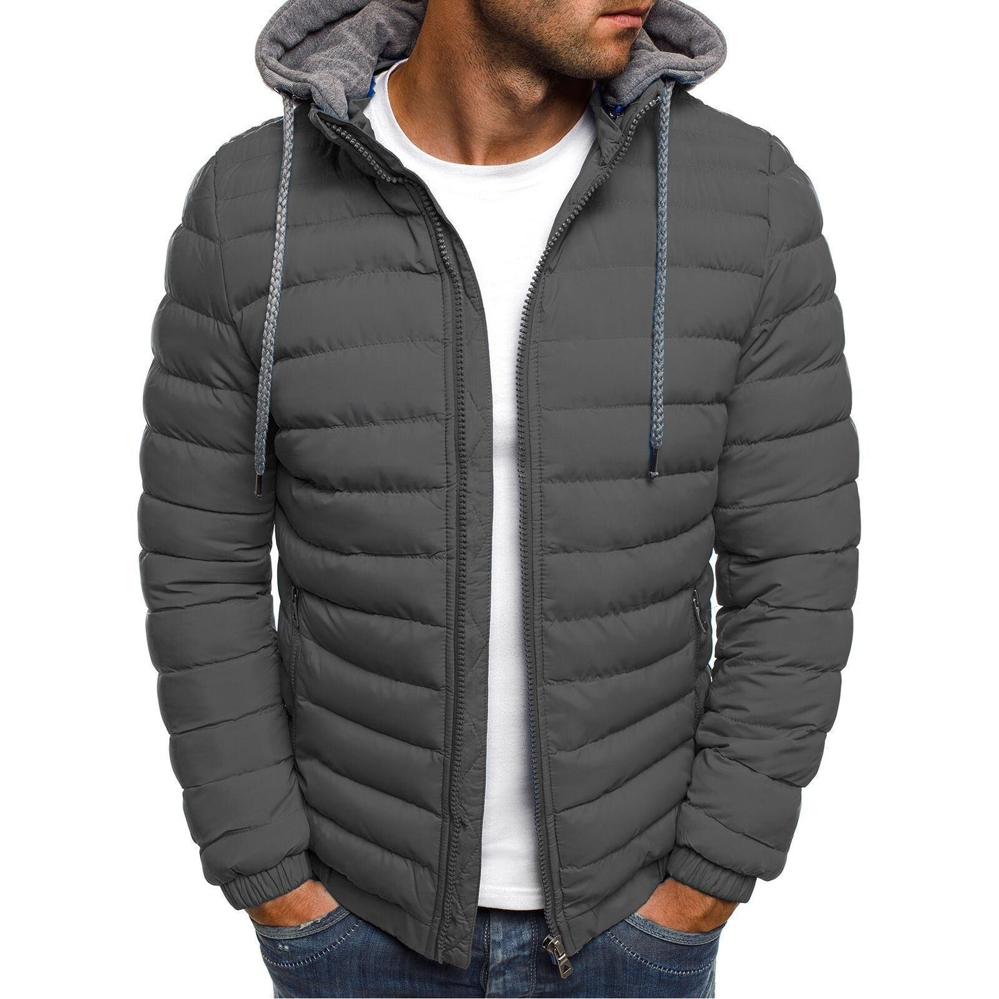 Winter New Men's Casual Cotton Jacket Youth Short Warm Hooded Cotton Jacket