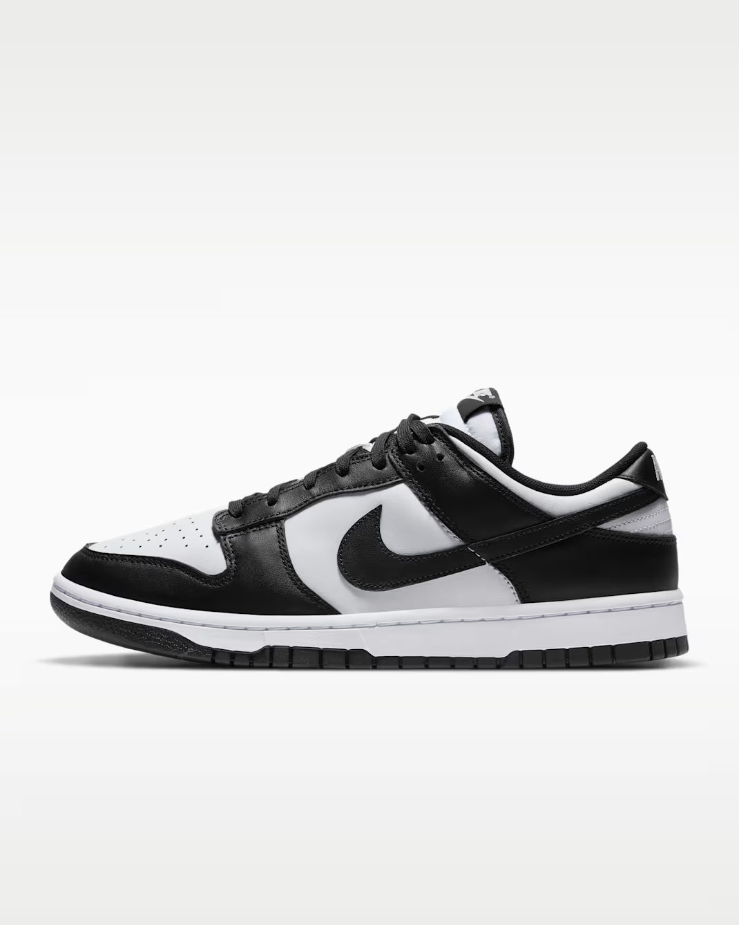 Black and white sneaker with Nike logo on a white background
