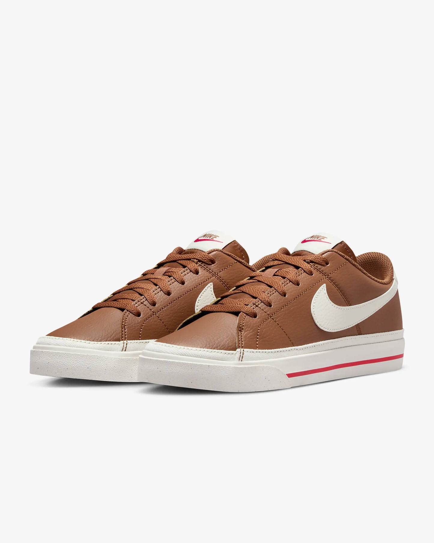 Nike Court Legacy Next Nature sneakers in Light British Tan with Fire Red and Sail accents. Main view. 