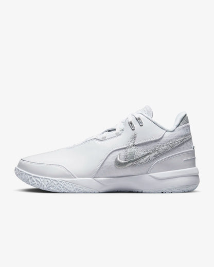 Side profile of LeBron NXXT Gen shoes with multidirectional traction inspired by Akron map - White color. 
