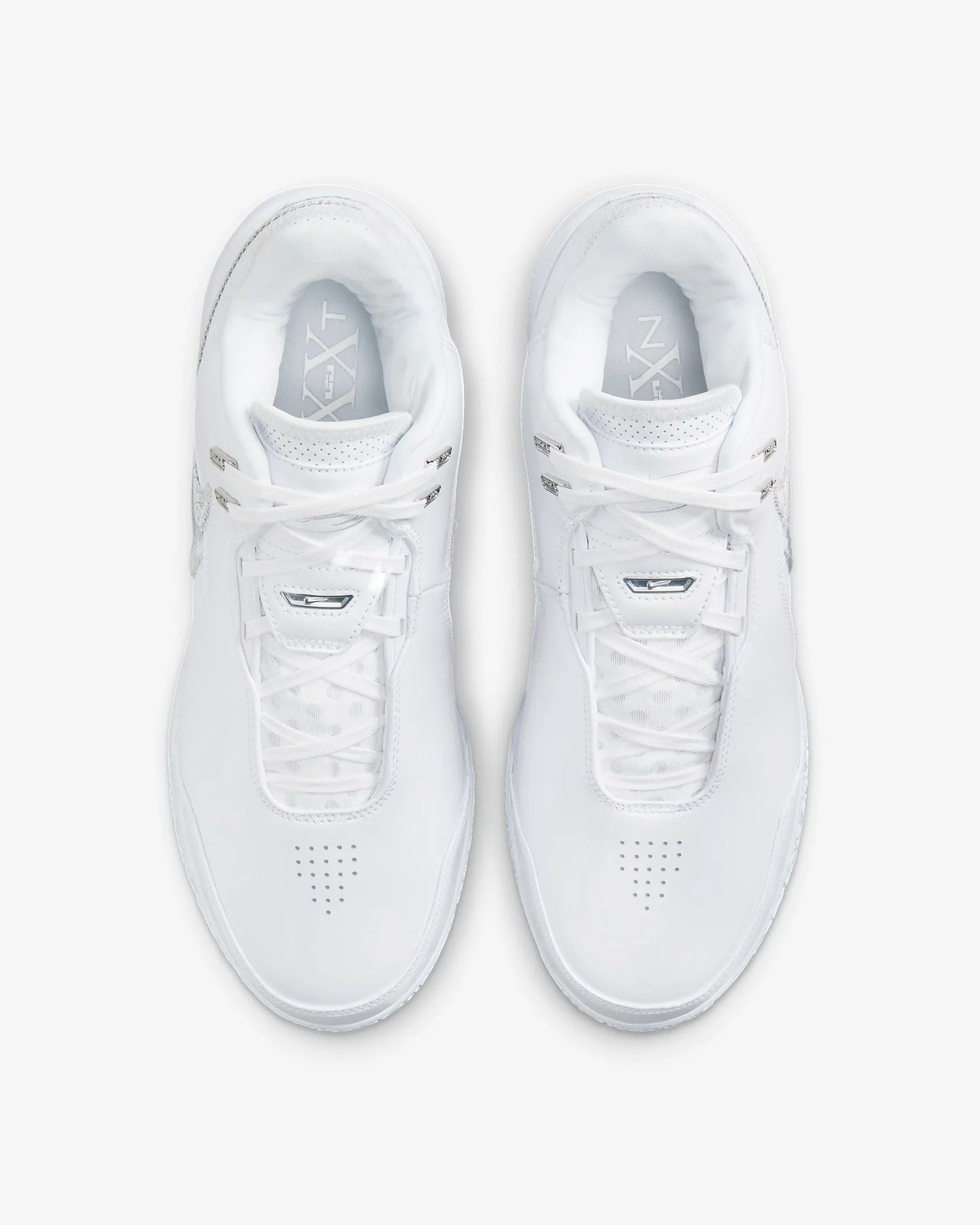 Side profile of LeBron NXXT Gen shoes with multidirectional traction inspired by Akron map. White color. Top view.