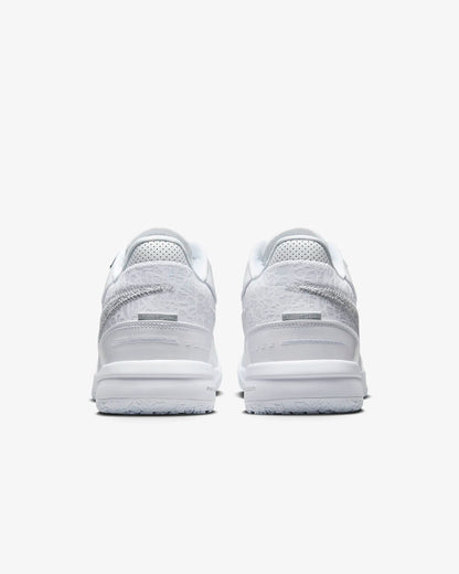 Side profile of LeBron NXXT Gen shoes with multidirectional traction inspired by Akron map. White color. Back view.