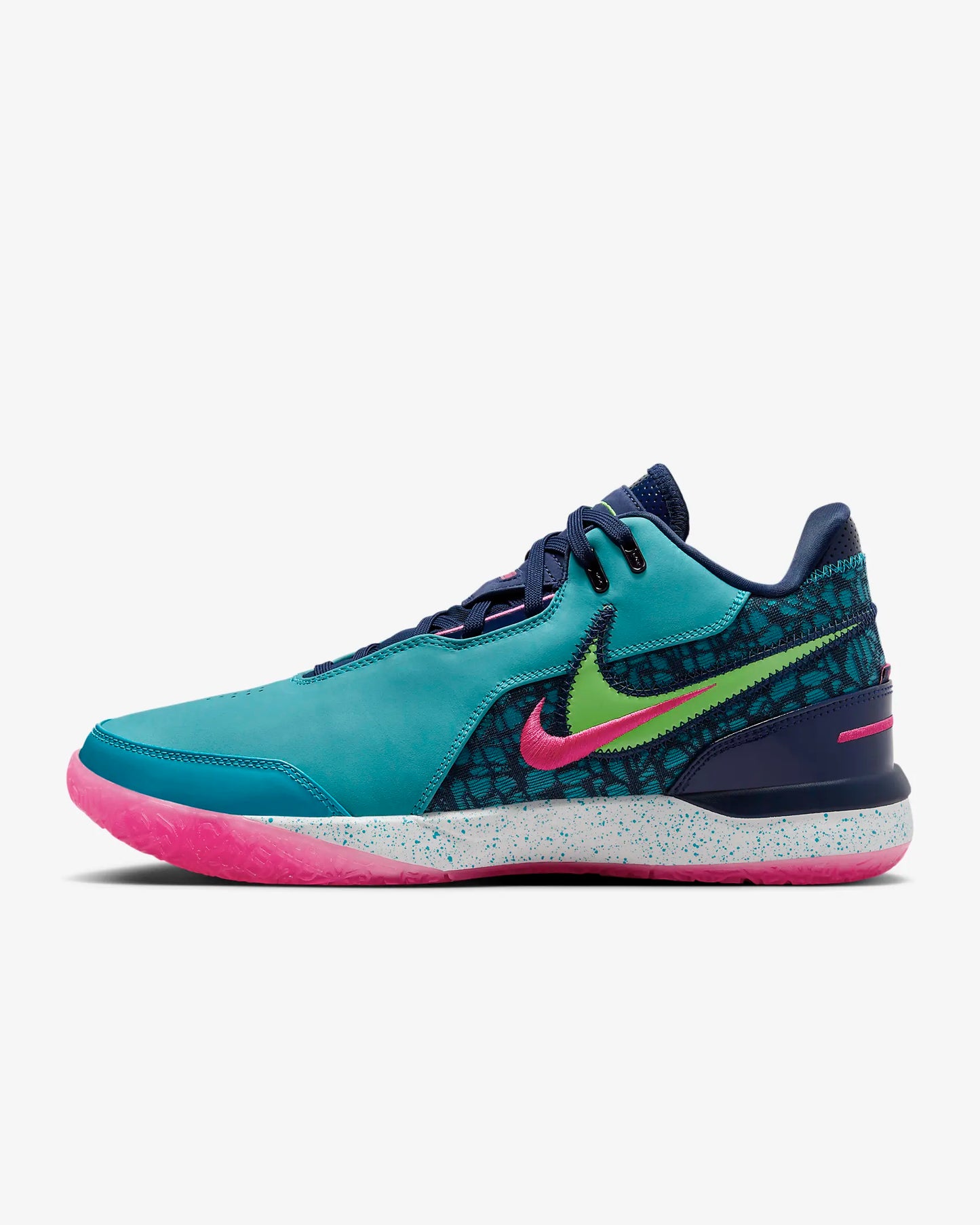 Side profile of LeBron NXXT Gen shoes with multidirectional traction inspired by Akron map