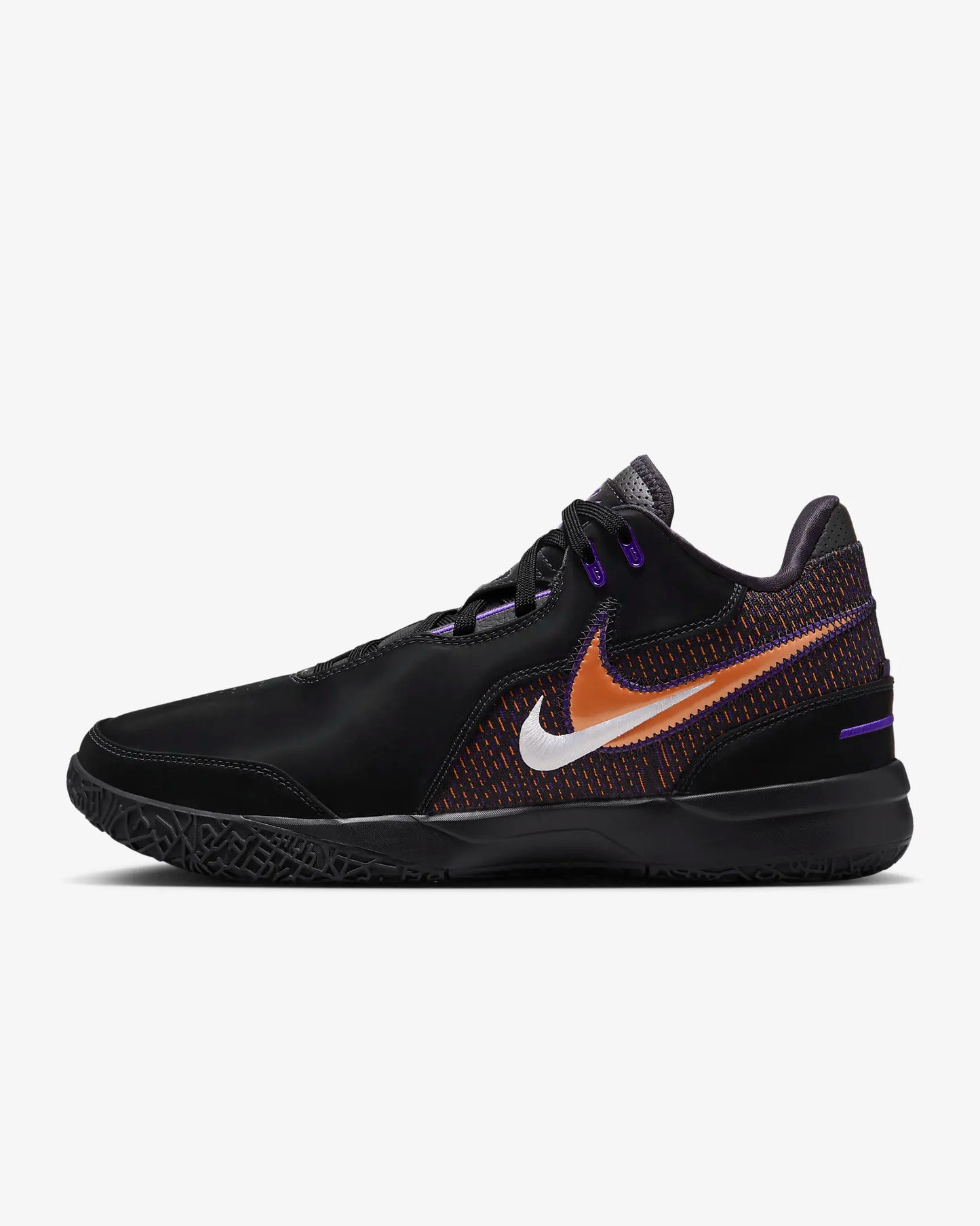 Side profile of LeBron NXXT Gen shoes with multidirectional traction inspired by Akron map