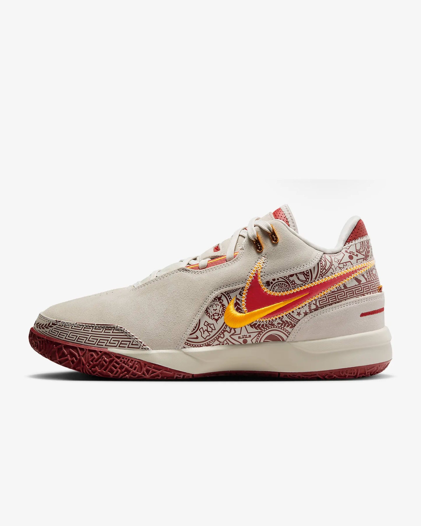 Side profile of LeBron NXXT Gen shoes with multidirectional traction inspired by Akron map