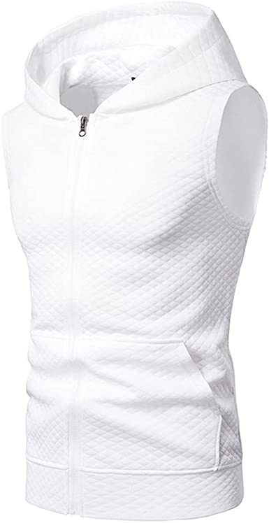 Men's Casual Hoodie Tank Tops Sleeveless Shirts Gym Workout with Pockets Gym Muscle Sleeveless T-Shirts