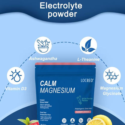 LOCRED SuperCalm Adaptogenic Powder Drink Mix – Raspberry Lemonade Flavor | Relaxation, Focus, and Hormonal Balance Supplement with Ashwagandha, L-Theanine, Magnesium | Sugar-Free, Non-GMO