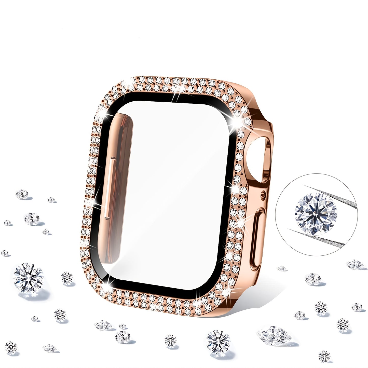Apple watch Screen Protector; Bling Case For Apple Watch SE Series 8/7/6/5/4 With Hard PC Tempered Glass Rhinestone Protection; Full Face Case Accessories For; iWatch Girls & Women