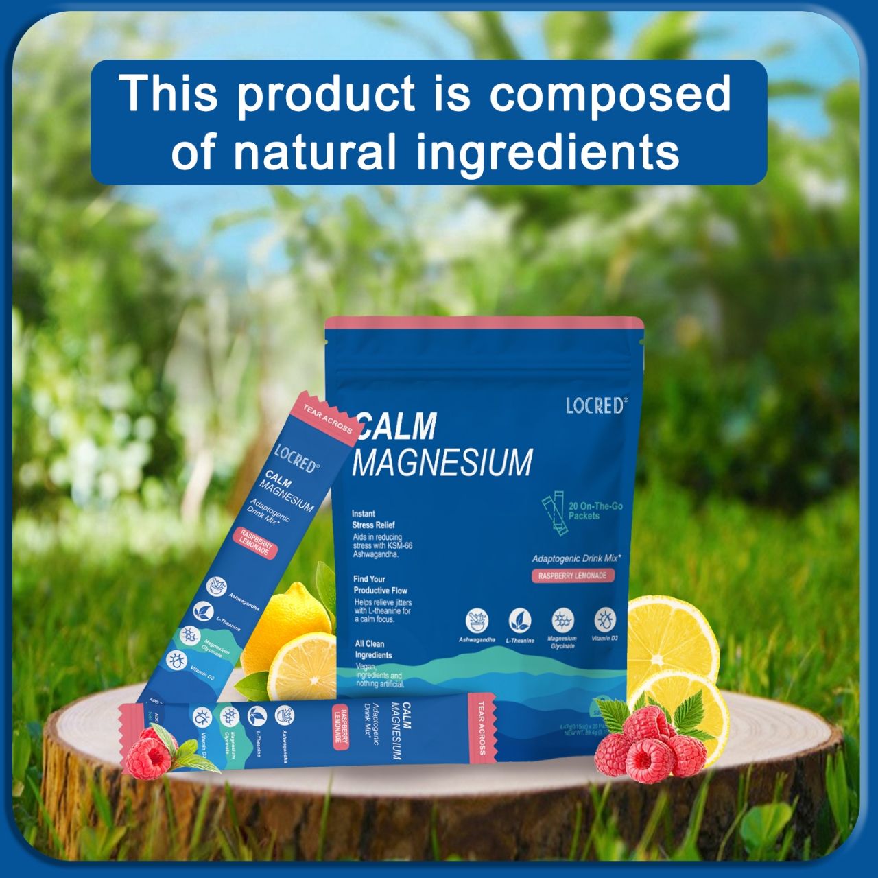 LOCRED SuperCalm Adaptogenic Powder Drink Mix – Raspberry Lemonade Flavor | Relaxation, Focus, and Hormonal Balance Supplement with Ashwagandha, L-Theanine, Magnesium | Sugar-Free, Non-GMO