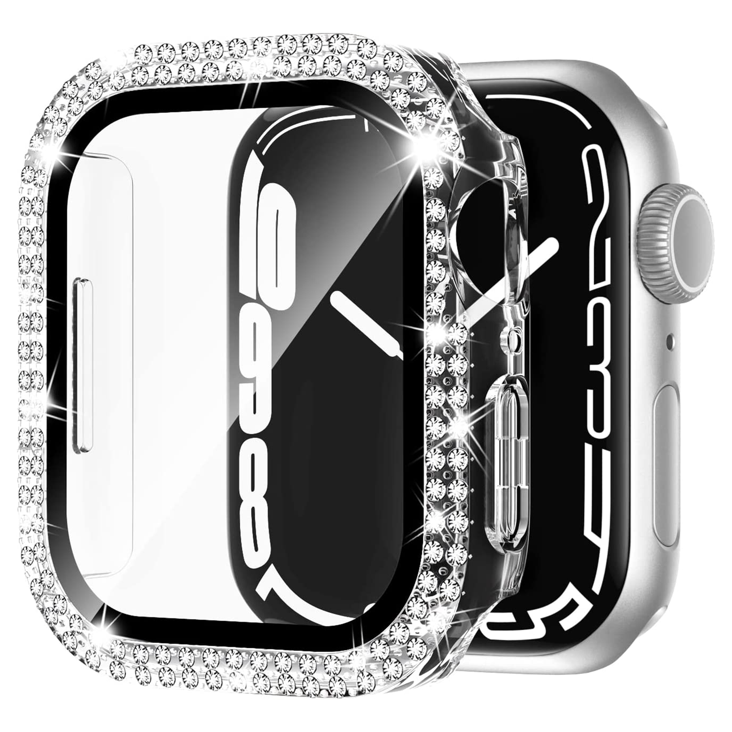 Apple watch Screen Protector; Bling Case For Apple Watch SE Series 8/7/6/5/4 With Hard PC Tempered Glass Rhinestone Protection; Full Face Case Accessories For; iWatch Girls & Women