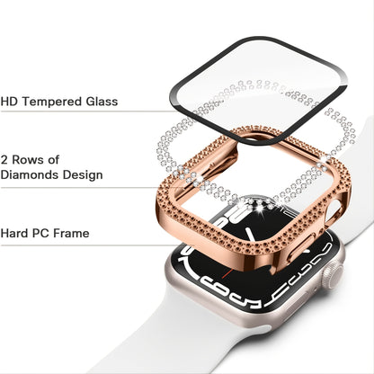 Apple watch Screen Protector; Bling Case For Apple Watch SE Series 8/7/6/5/4 With Hard PC Tempered Glass Rhinestone Protection; Full Face Case Accessories For; iWatch Girls & Women