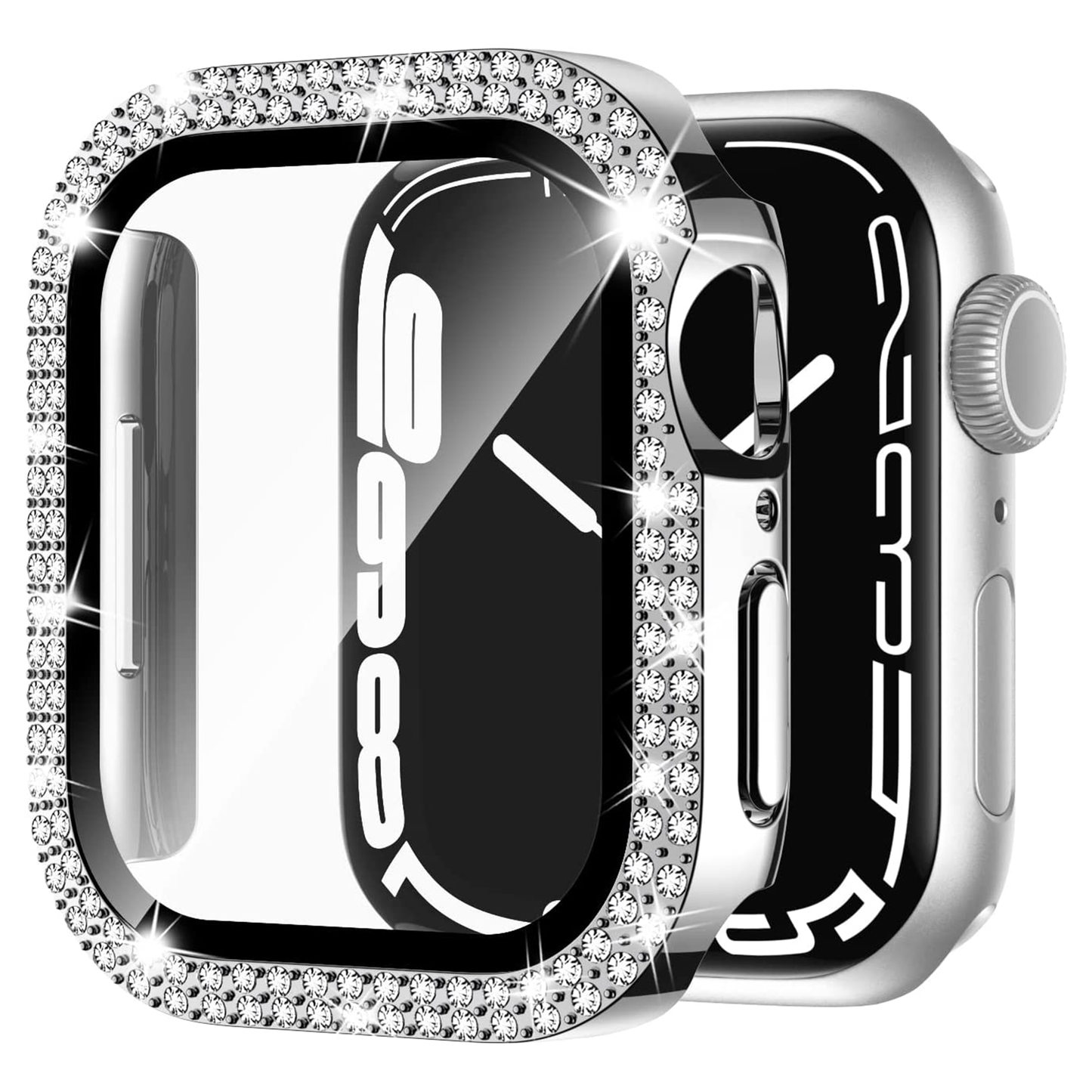 Apple watch Screen Protector; Bling Case For Apple Watch SE Series 8/7/6/5/4 With Hard PC Tempered Glass Rhinestone Protection; Full Face Case Accessories For; iWatch Girls & Women