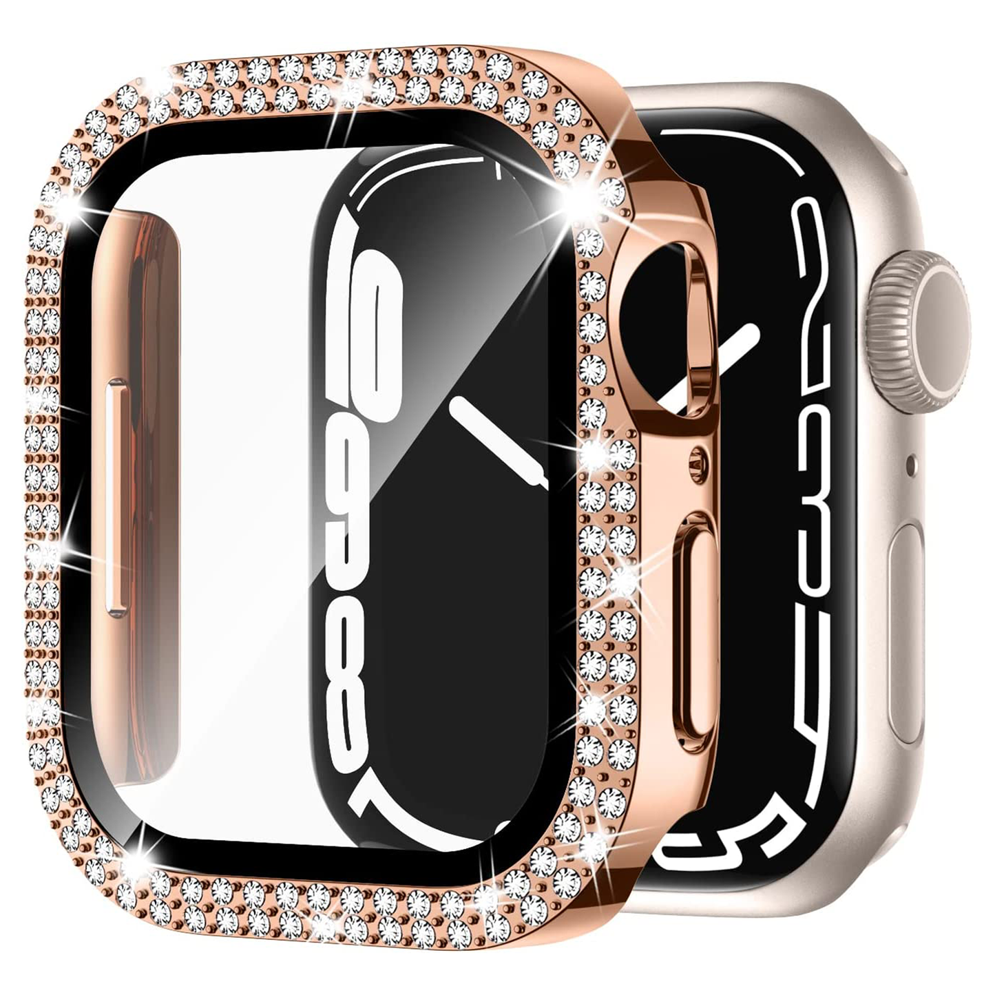 Apple watch Screen Protector; Bling Case For Apple Watch SE Series 8/7/6/5/4 With Hard PC Tempered Glass Rhinestone Protection; Full Face Case Accessories For; iWatch Girls & Women