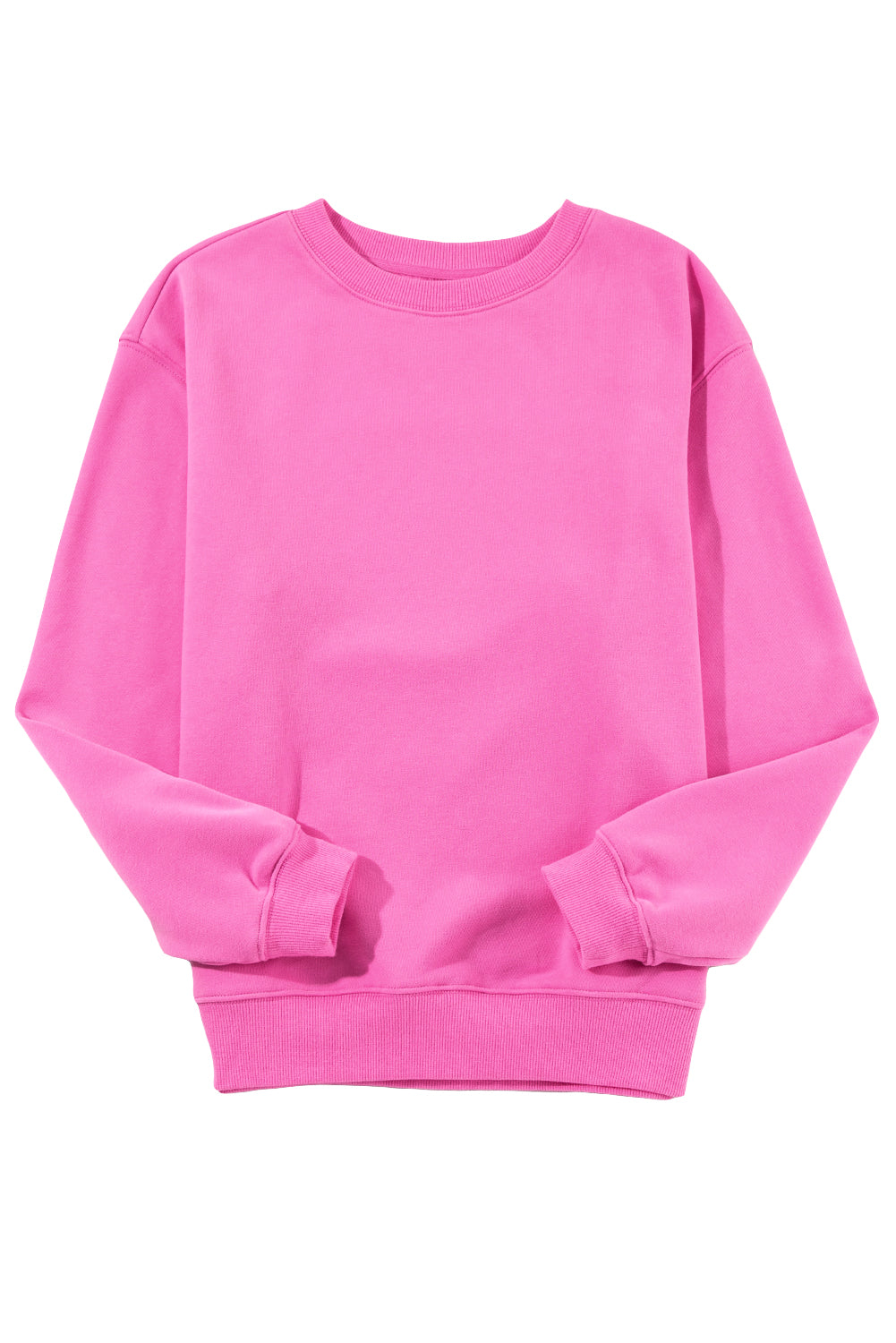 pink drop shoulder sweatshirt on a hanger showcasing soft terry fabric and relaxed fit