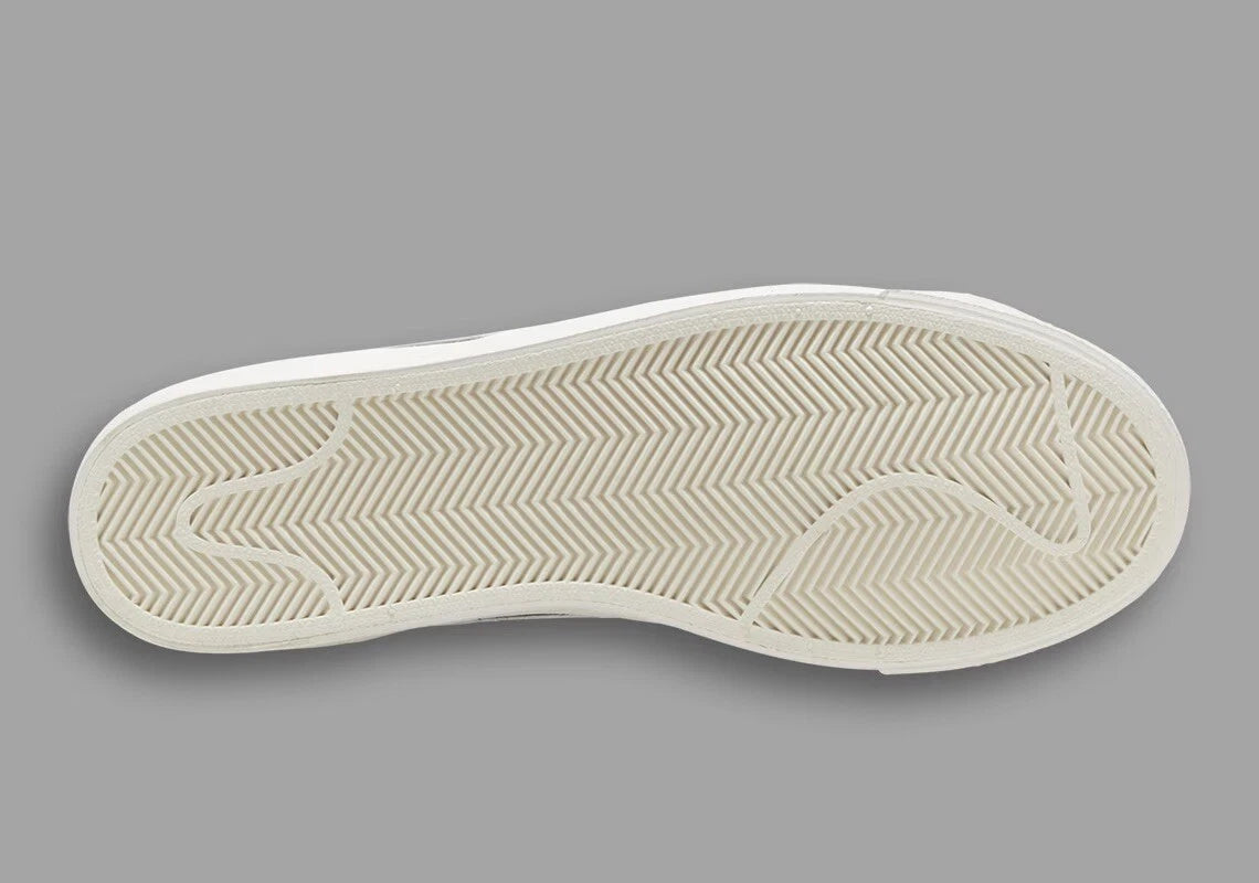 Close-up of a white shoe sole with tread pattern on a gray background